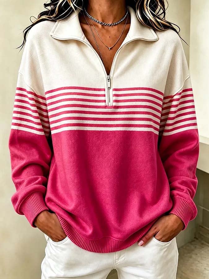 Skylah | Striped Quarter-Zip Pullover Sweater
