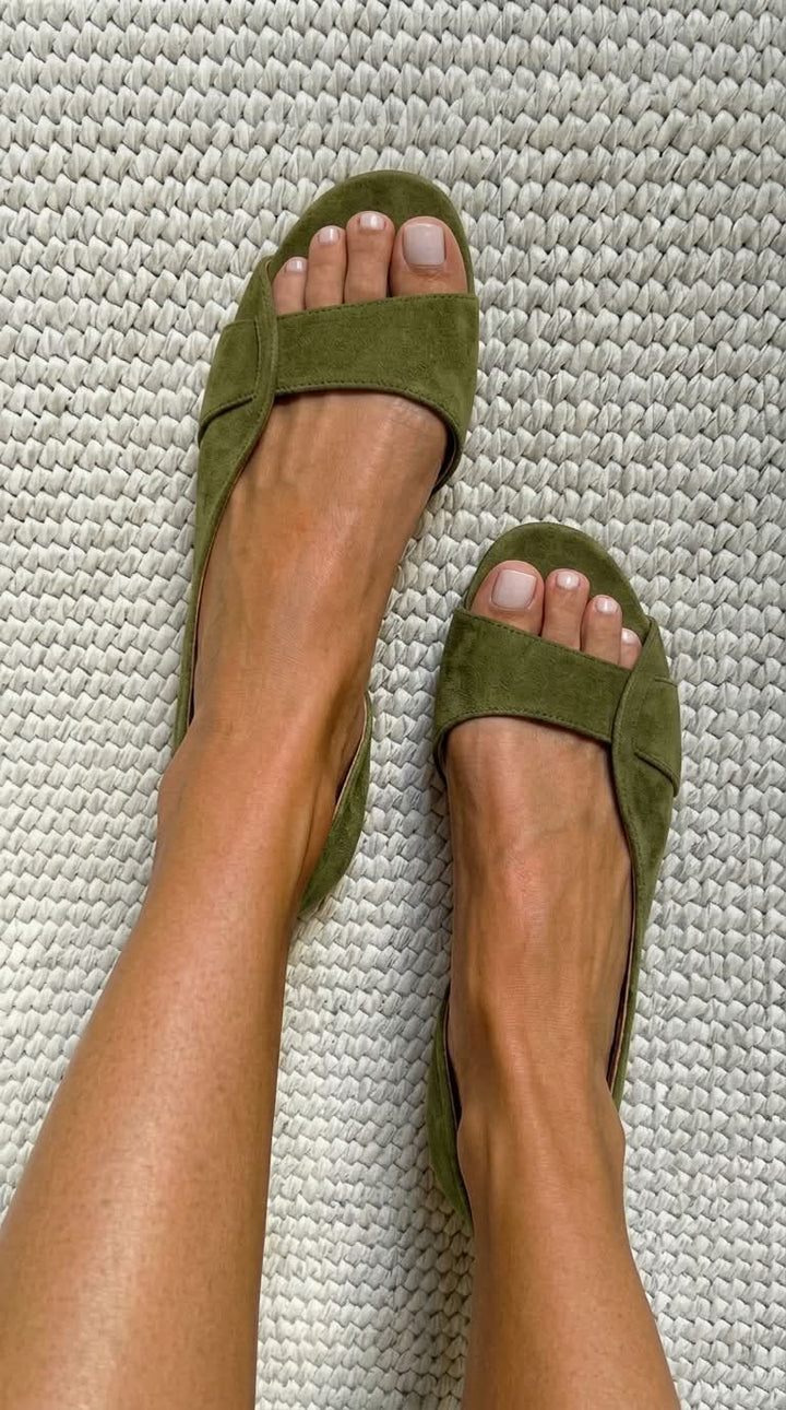 Vera Casual Suede Open-Toe Slingback Flat Sandals