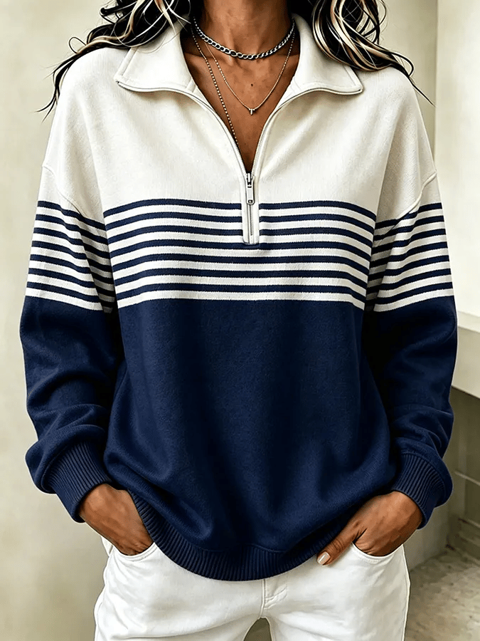 Skylah | Striped Quarter-Zip Pullover Sweater