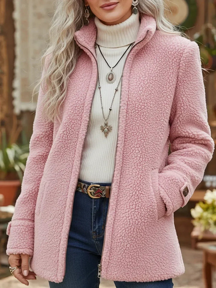 Carissa Full-Zip Lambswool-Feel Stand Collar Jacket