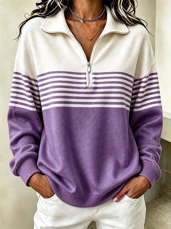 Skylah | Striped Quarter-Zip Pullover Sweater