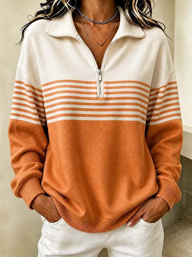Skylah | Striped Quarter-Zip Pullover Sweater