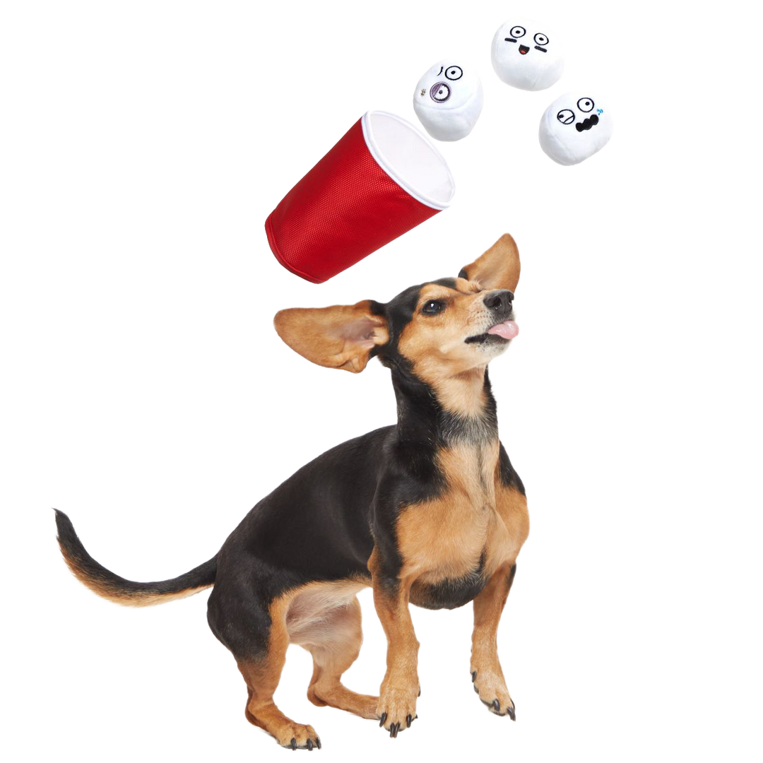 Bark Pong Cup Plush Multi-Part + Fetch Dog Toy