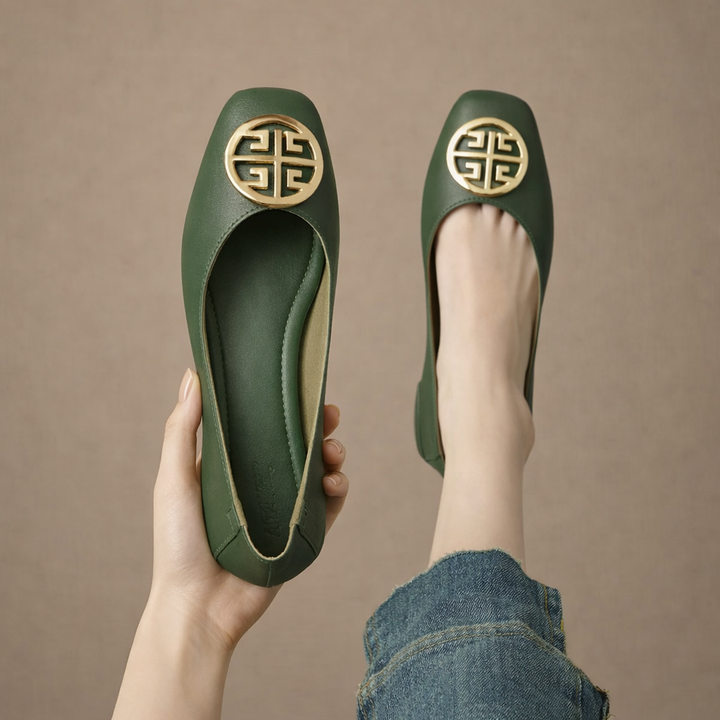 Orchard Leather Flats Black
