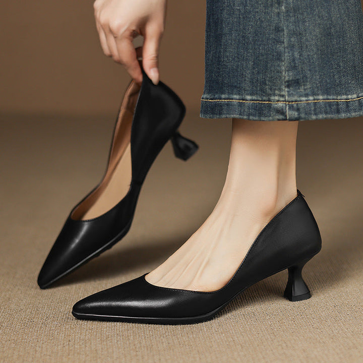 Calenne Leather Kitten Heels Onyx Black