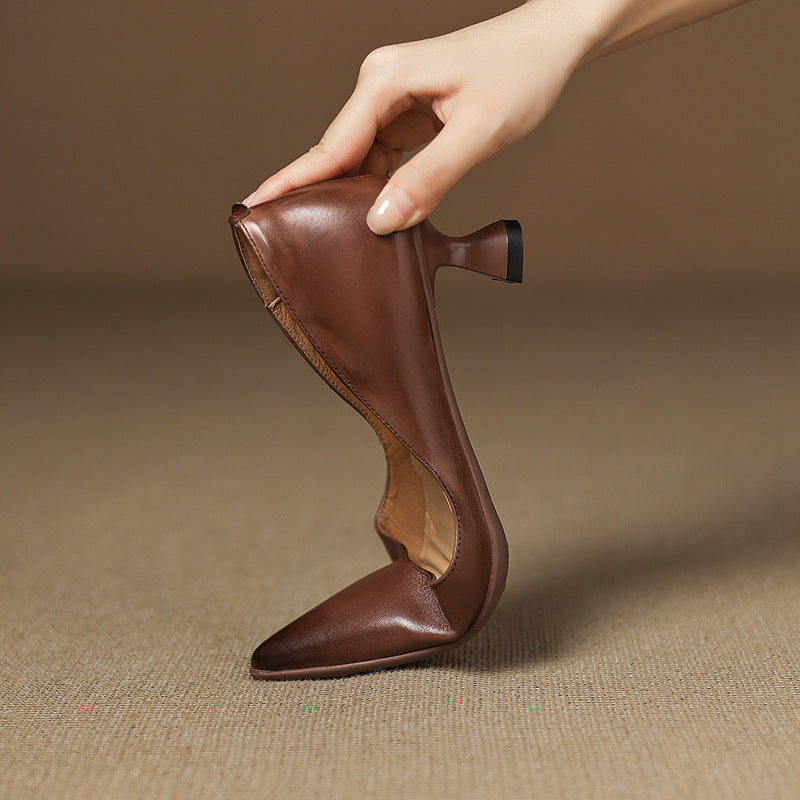 Calenne Leather Kitten Heels Almond Beige