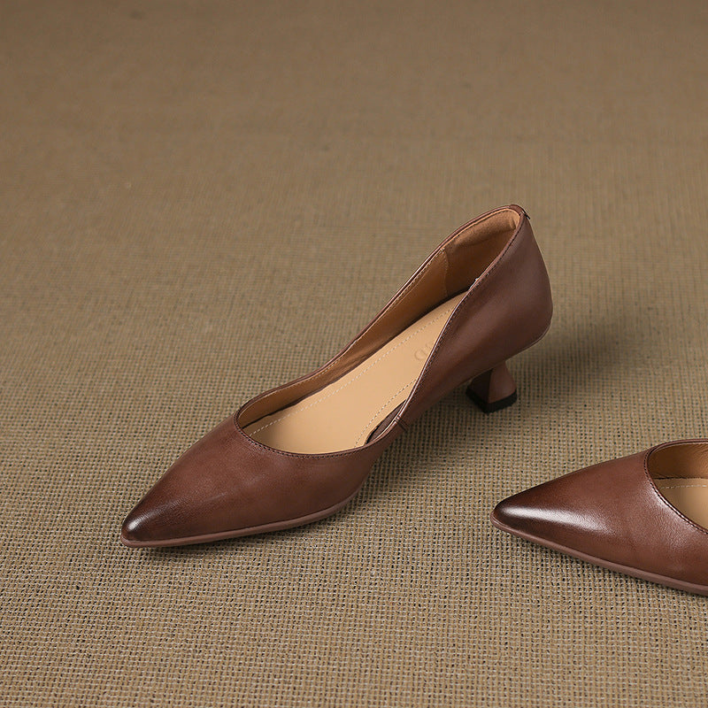 Calenne Leather Kitten Heels Onyx Black