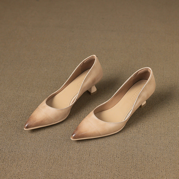 Calenne Leather Kitten Heels Almond Beige