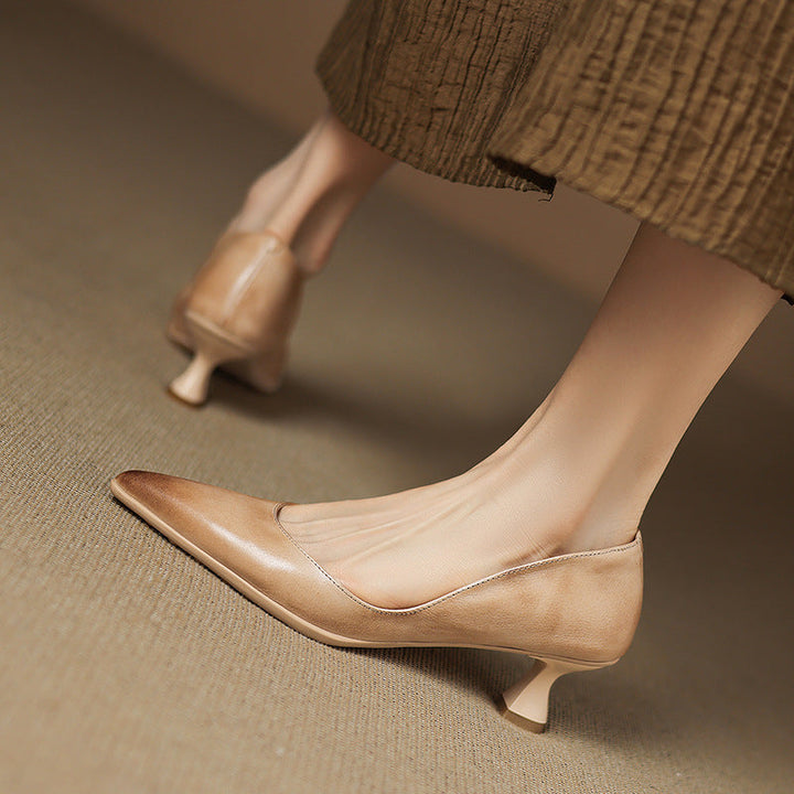 Calenne Leather Kitten Heels Almond Beige