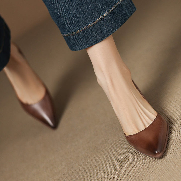 Calenne Leather Kitten Heels Cognac