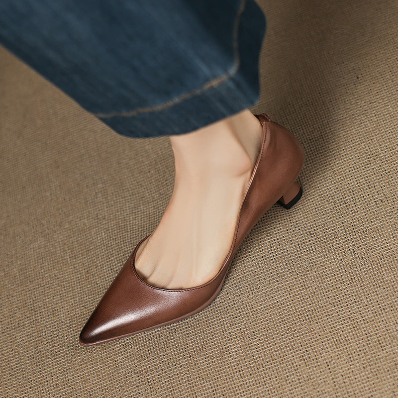 Calenne Leather Kitten Heels Almond Beige