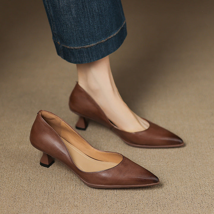 Calenne Leather Kitten Heels Cognac