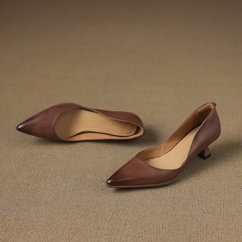 Calenne Leather Kitten Heels Almond Beige