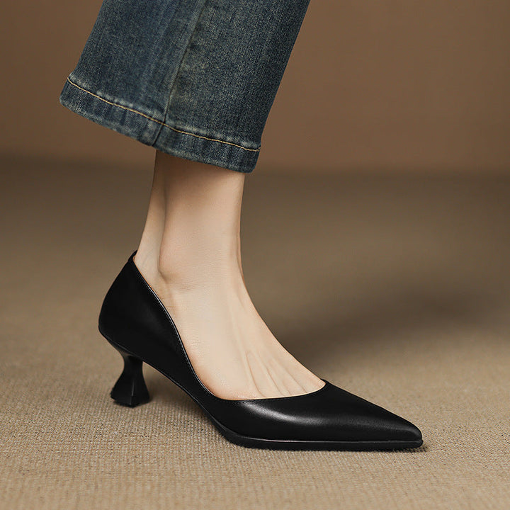 Calenne Leather Kitten Heels Almond Beige