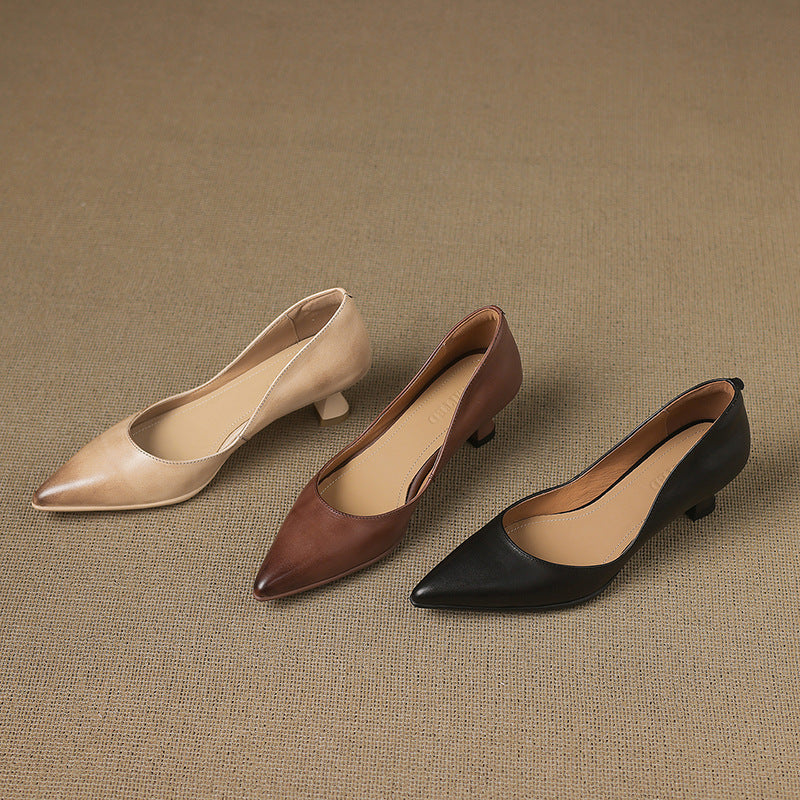 Calenne Leather Kitten Heels Cognac