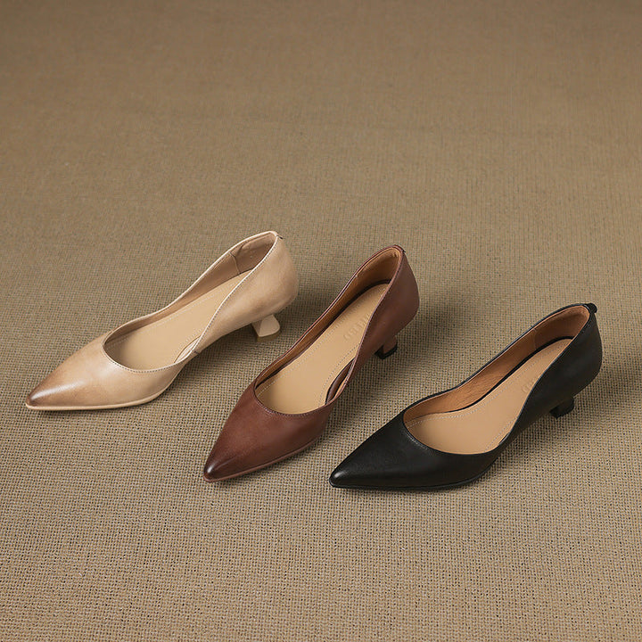 Calenne Leather Kitten Heels Almond Beige