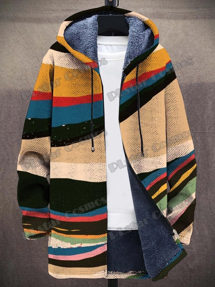 Kat Gradiënt Kunst Patronen Retro 3d Bedrukt Heren Mode Pluche Dikke Capuchon Jas Winter Casual Warme Rits Jas Cm06