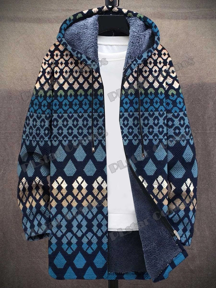 Kat Gradiënt Kunst Patronen Retro 3d Bedrukt Heren Mode Pluche Dikke Capuchon Jas Winter Casual Warme Rits Jas Cm06