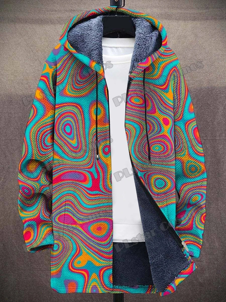 Kat Gradiënt Kunst Patronen Retro 3d Bedrukt Heren Mode Pluche Dikke Capuchon Jas Winter Casual Warme Rits Jas Cm06