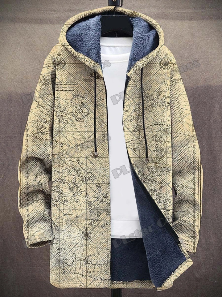 Kat Gradiënt Kunst Patronen Retro 3d Bedrukt Heren Mode Pluche Dikke Capuchon Jas Winter Casual Warme Rits Jas Cm06