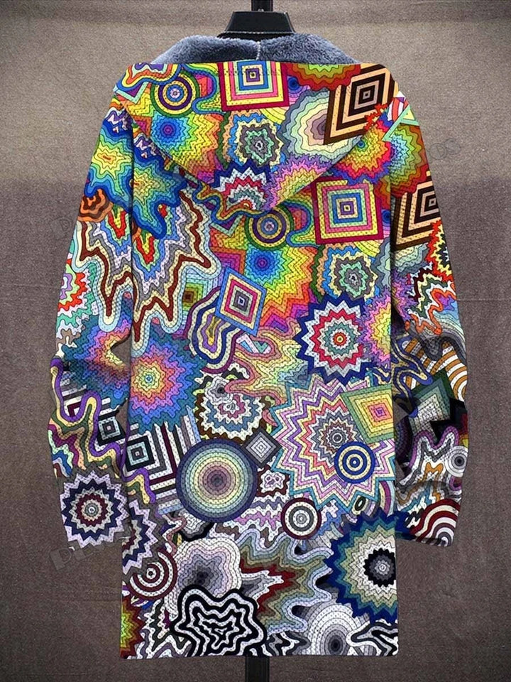Kat Gradiënt Kunst Patronen Retro 3d Bedrukt Heren Mode Pluche Dikke Capuchon Jas Winter Casual Warme Rits Jas Cm06