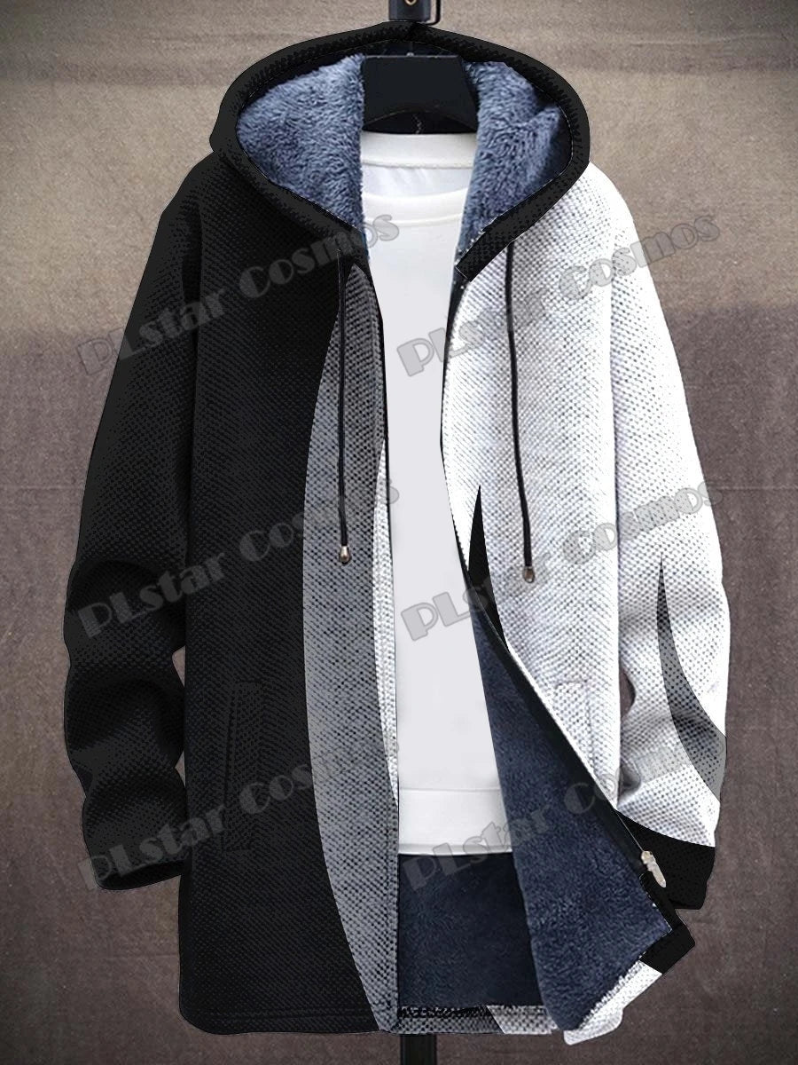 Kat Gradiënt Kunst Patronen Retro 3d Bedrukt Heren Mode Pluche Dikke Capuchon Jas Winter Casual Warme Rits Jas Cm06