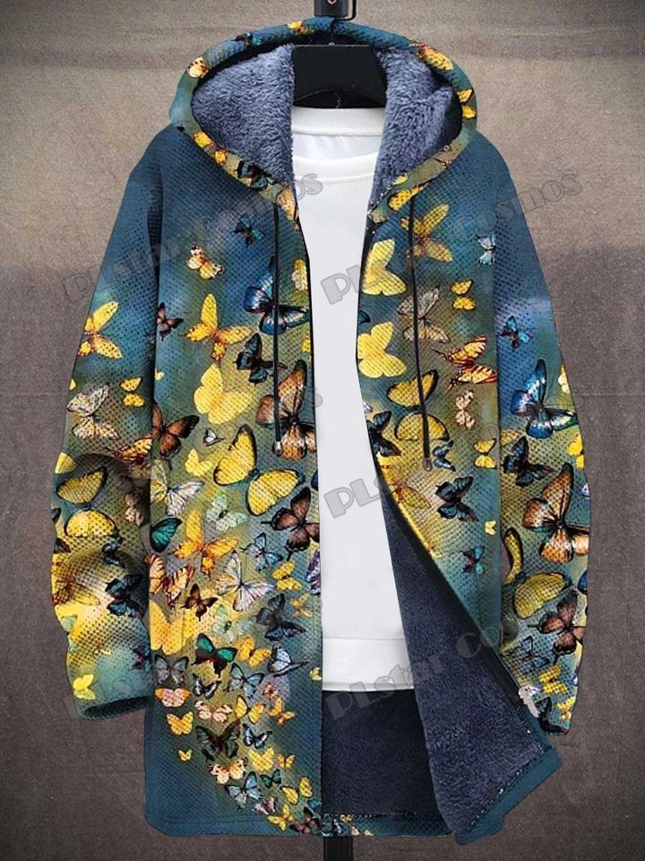 Kat Gradiënt Kunst Patronen Retro 3d Bedrukt Heren Mode Pluche Dikke Capuchon Jas Winter Casual Warme Rits Jas Cm06