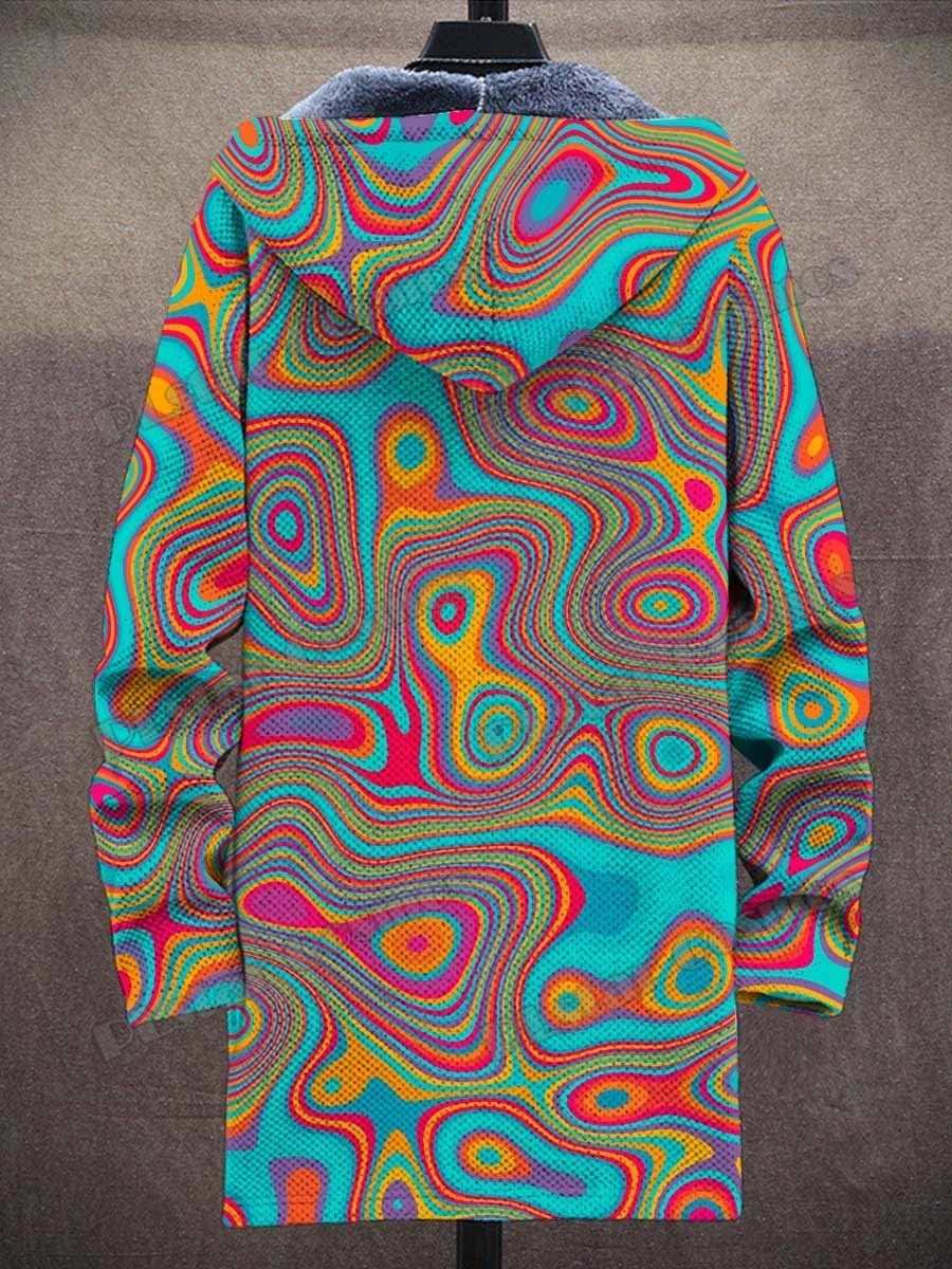 Kat Gradiënt Kunst Patronen Retro 3d Bedrukt Heren Mode Pluche Dikke Capuchon Jas Winter Casual Warme Rits Jas Cm06