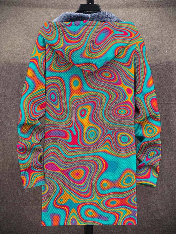 Kat Gradiënt Kunst Patronen Retro 3d Bedrukt Heren Mode Pluche Dikke Capuchon Jas Winter Casual Warme Rits Jas Cm06