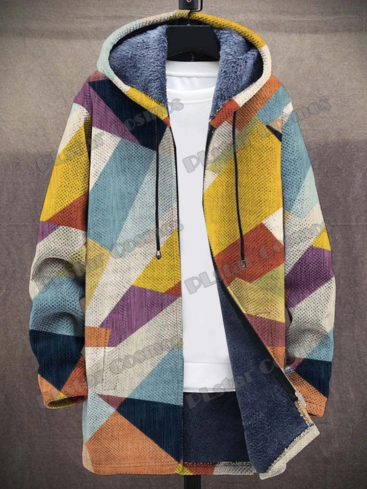 Kat Gradiënt Kunst Patronen Retro 3d Bedrukt Heren Mode Pluche Dikke Capuchon Jas Winter Casual Warme Rits Jas Cm06
