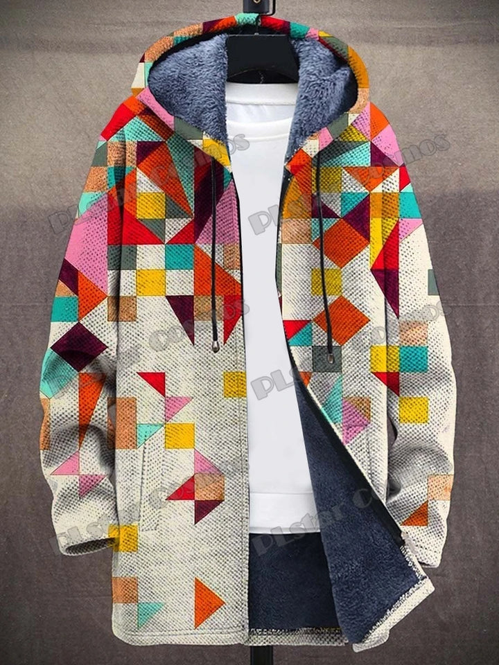 Kat Gradiënt Kunst Patronen Retro 3d Bedrukt Heren Mode Pluche Dikke Capuchon Jas Winter Casual Warme Rits Jas Cm06