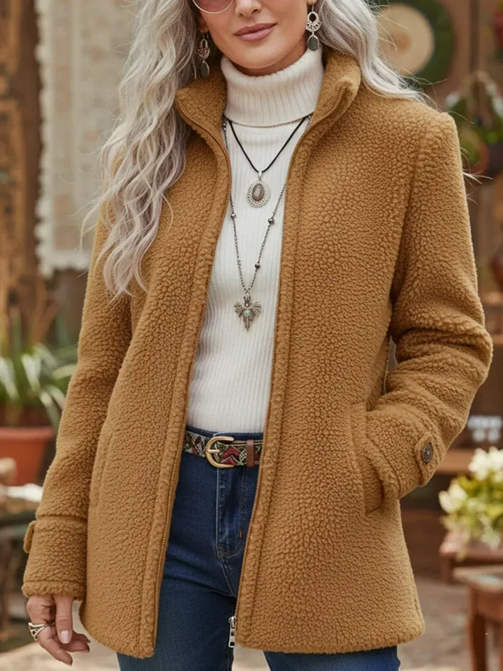 Carissa Full-Zip Lambswool-Feel Stand Collar Jacket
