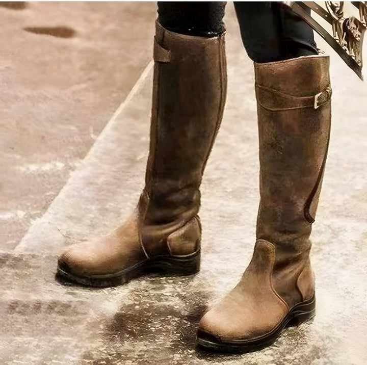 Cataleya | Leather Knee High Boots with Buckle Strap