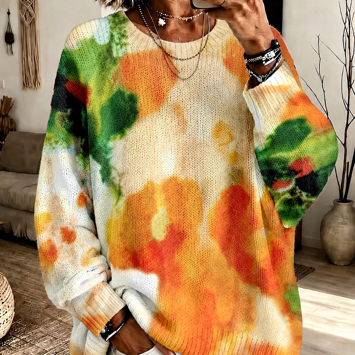 Amberlei| Orange Tie-Dye Floral Sweater