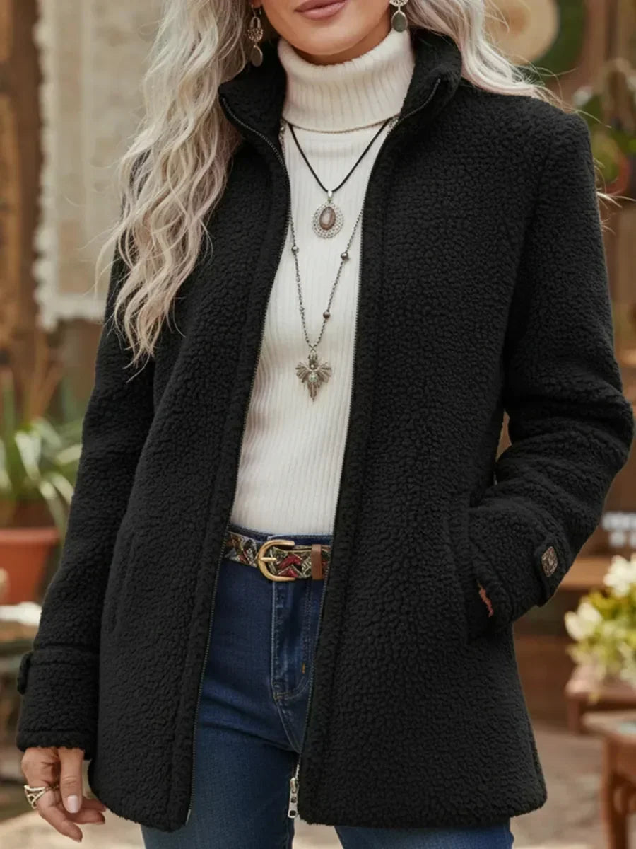 Carissa Full-Zip Lambswool-Feel Stand Collar Jacket