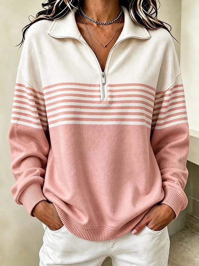 Skylah | Striped Quarter-Zip Pullover Sweater