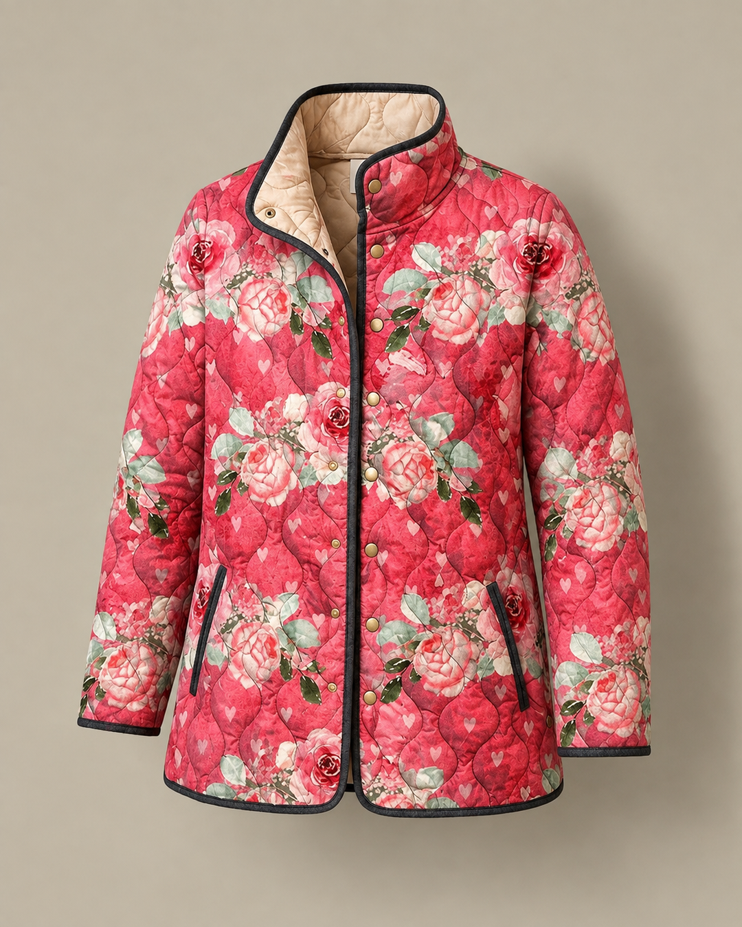 Freya | Charming Pink Floral Print Quilted Jacket