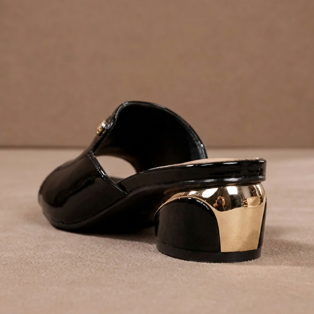 Mauve Patent Slide Heels Black