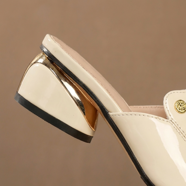 Mauve Patent Slide Heels Cream