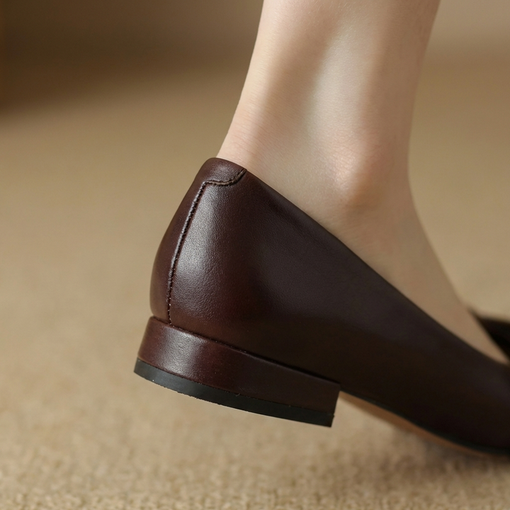 Camille Bow Leather Flats Deep Black