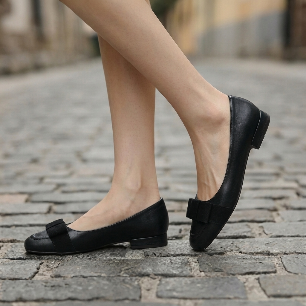 Camille Bow Leather Flats Chestnut