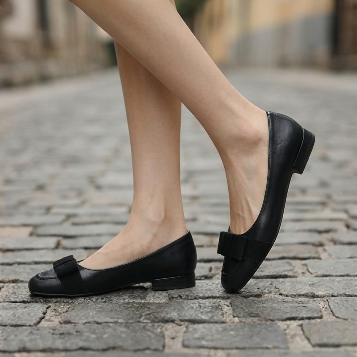 Camille Bow Leather Flats Chestnut