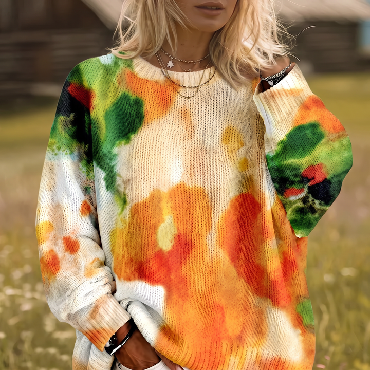 Amberlei| Orange Tie-Dye Floral Sweater