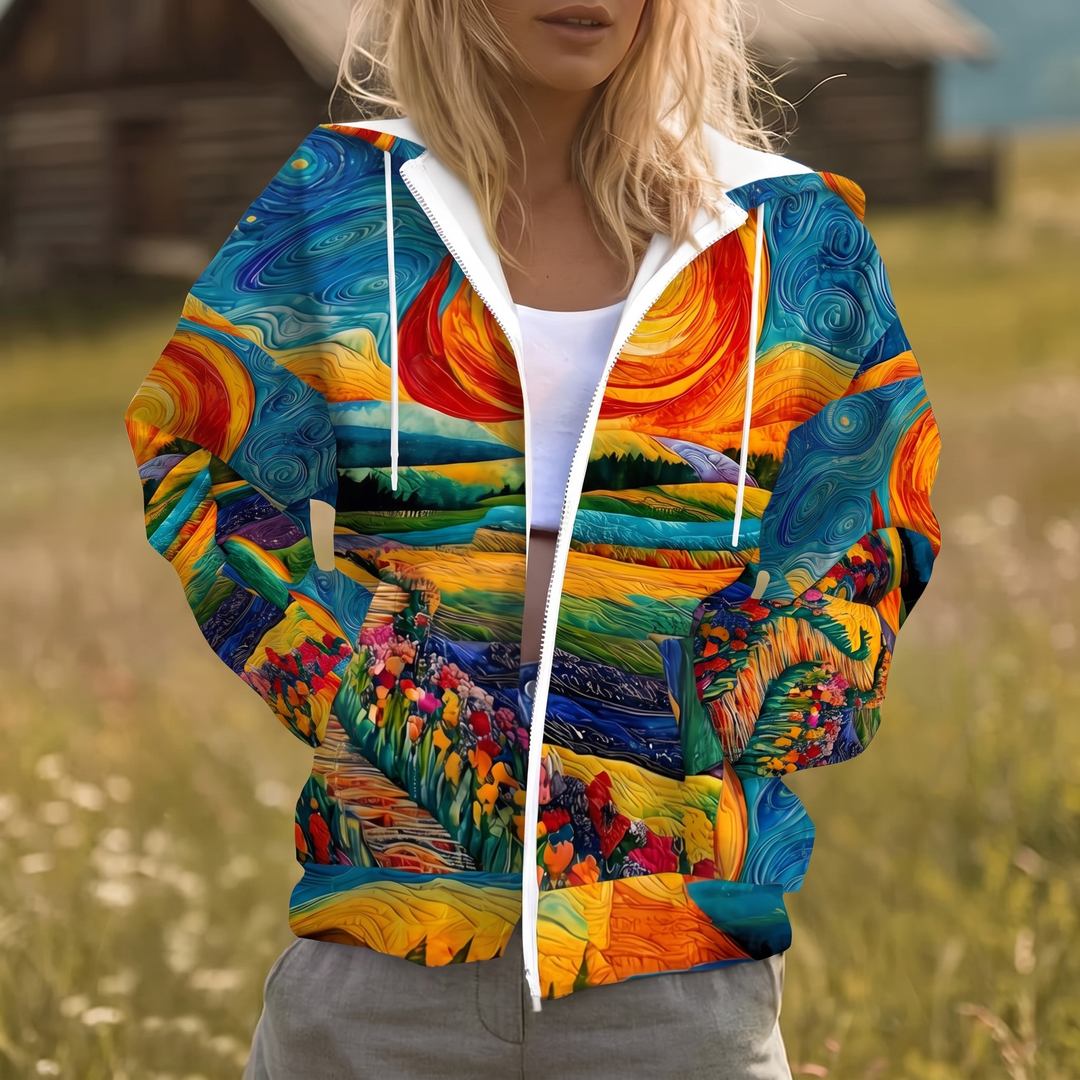 Halcyra™ | Sunburst Print Zip Hoodie