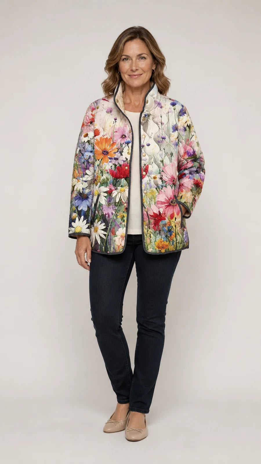 Kaia Charming Vintage Floral Print Quilted Jacket