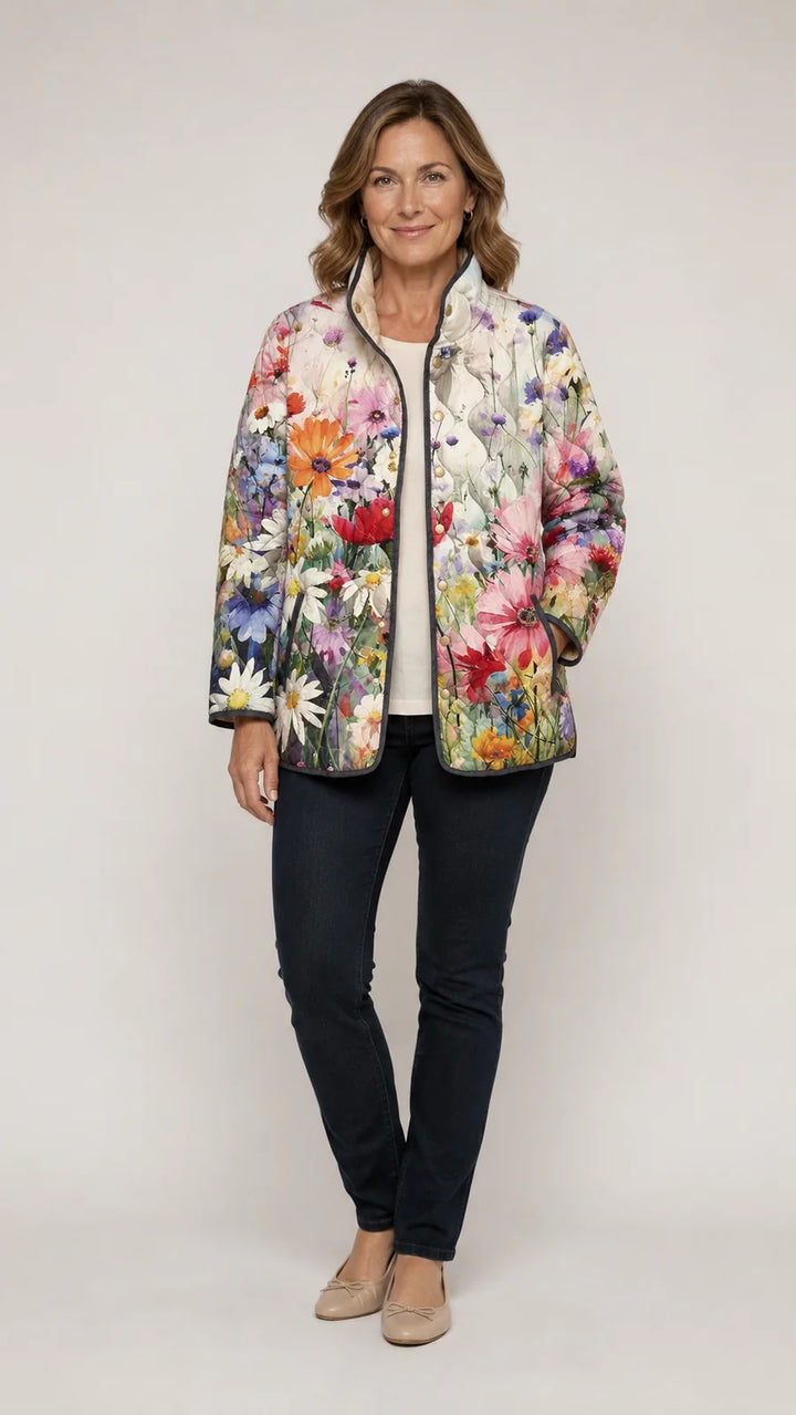 Kaia Charming Vintage Floral Print Quilted Jacket