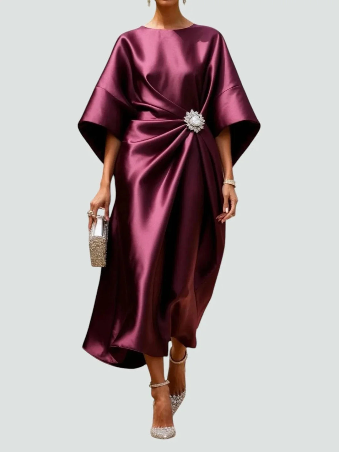 Eva | Elegant Midi Dress With Brooch