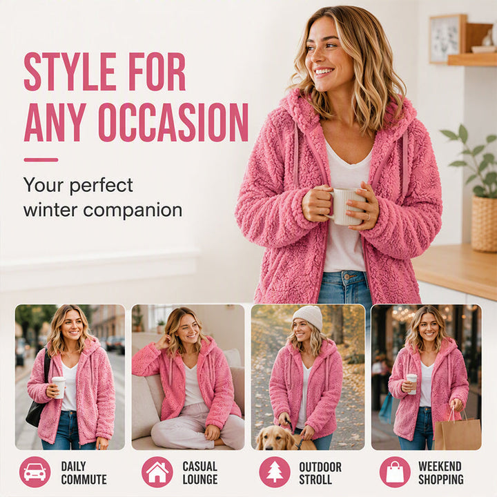 Charlotte | Fuzzy Hooded Zip-Up Jacket